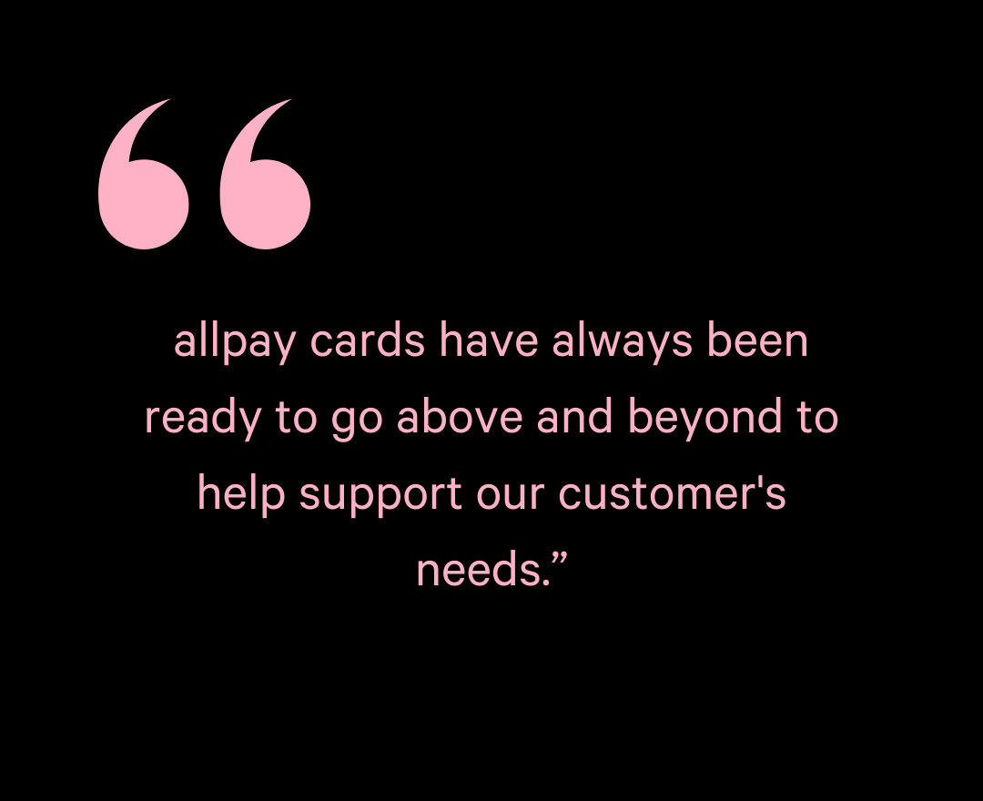 allpay cards (@allpay_cards) on Twitter photo It’s not just about cards. It’s about people.
As one of our clients put it:
“allpay cards have always been ready to go above and beyond to help support our customer’s needs.”
That’s the difference you get with a partner who truly cares.
Contact us today: allpay.cards/contact-us/ It’s not just about cards. It’s about people.
As one of our clients put it:
“allpay cards have always been ready to go above and beyond to help support our customer’s needs.”
That’s the difference you get with a partner who truly cares.
Contact us today: allpay.cards/contact-us/