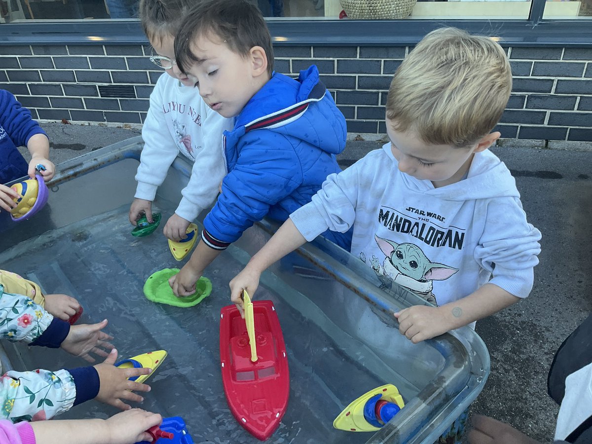 Today Apple class have been scientists, we have enjoyed exploring media and materials, we have been painting onto tin foil.

Experimenting with velocity and how quickly the cars can roll.

And investigating floating and sinking with the boats and water.