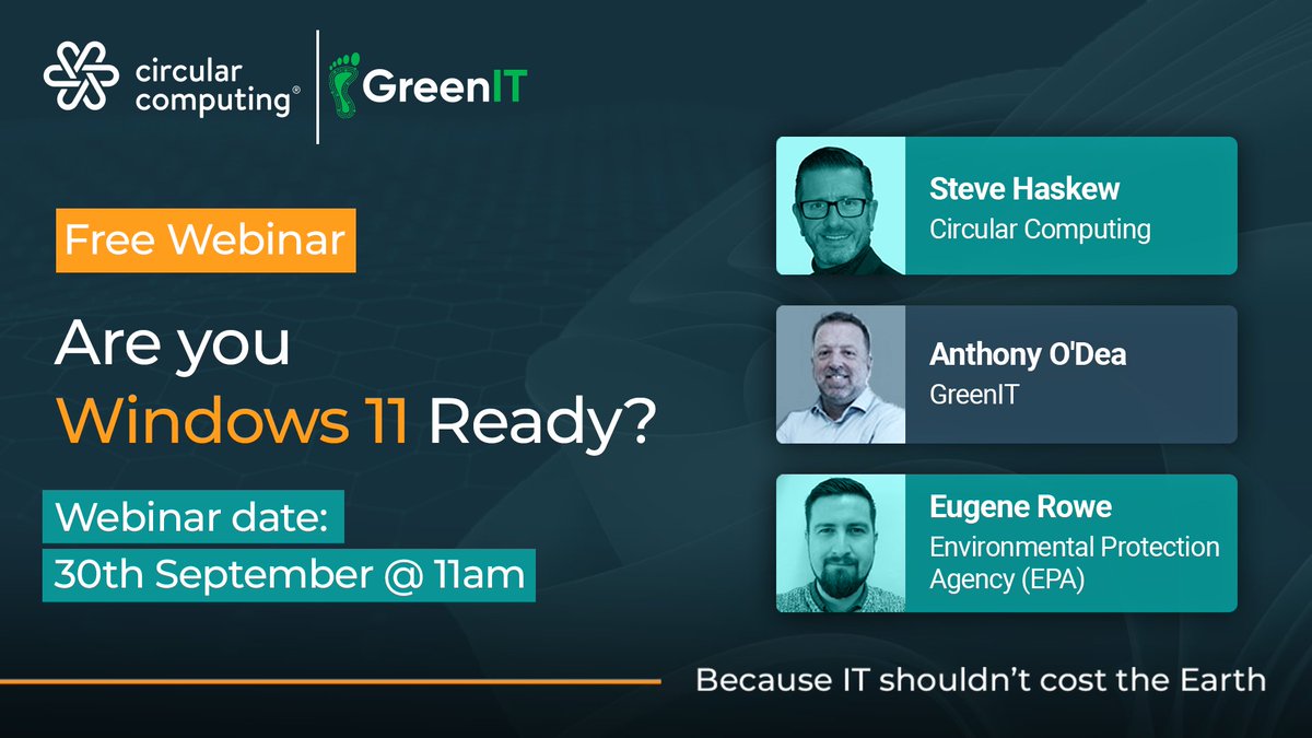 Windows 10 support ends Oct 14. Before buying new devices, rethink your #Windows11 rollout. Join our free #webinar tomorrow to explore smarter, greener, cost-saving options with #remanufacturedlaptops.

Register here: events.teams.microsoft.com/event/fc1b805d…