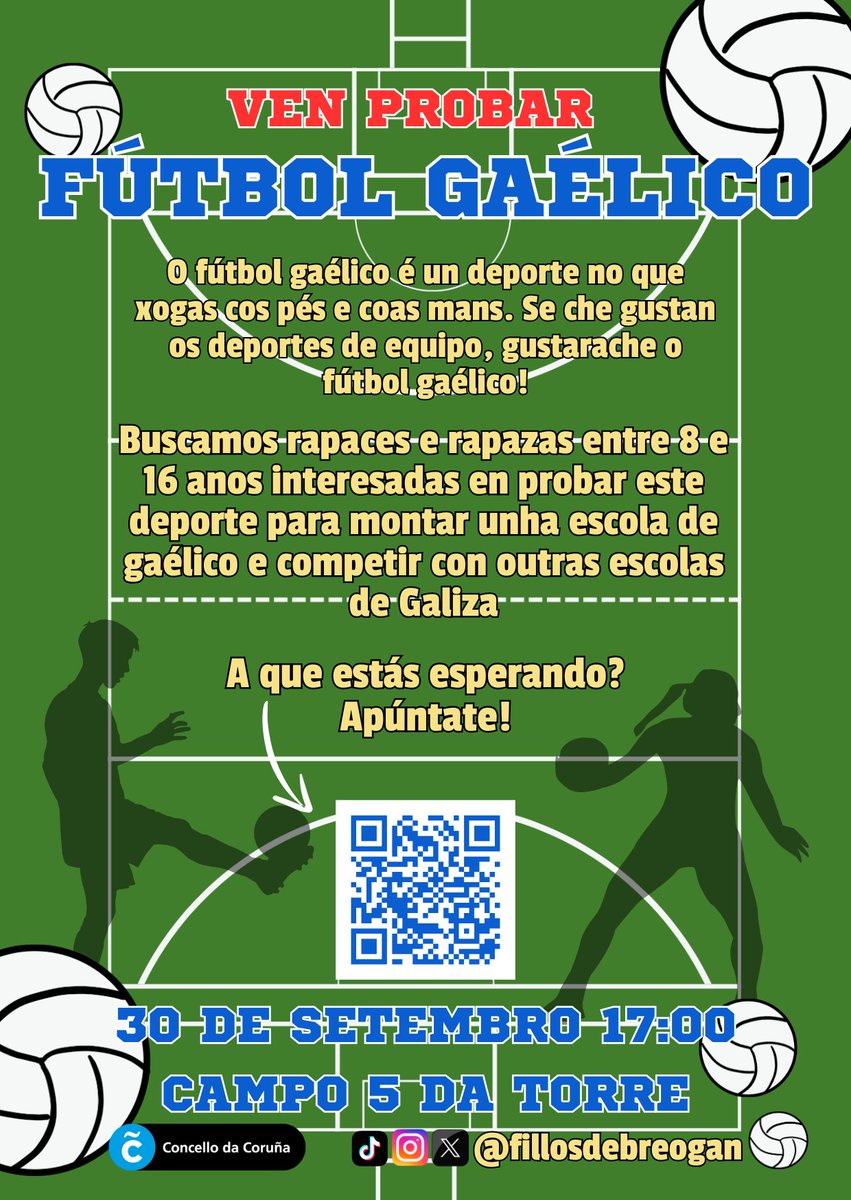 🔥 Queres formar parte da canteira de Fillos de Breogán e competir contra outros rapaces e rapazas de Galicia? Se cadra xogar un torneo europeo?
⛹ Tes entre 8 e 16 anos?
🏐 Esperámoste o 30/9 ás 17 na Cidade deportiva Arsenio Iglesias!!!
✍ Inscricións: forms.gle/NpnZXeZfpVTvcK…