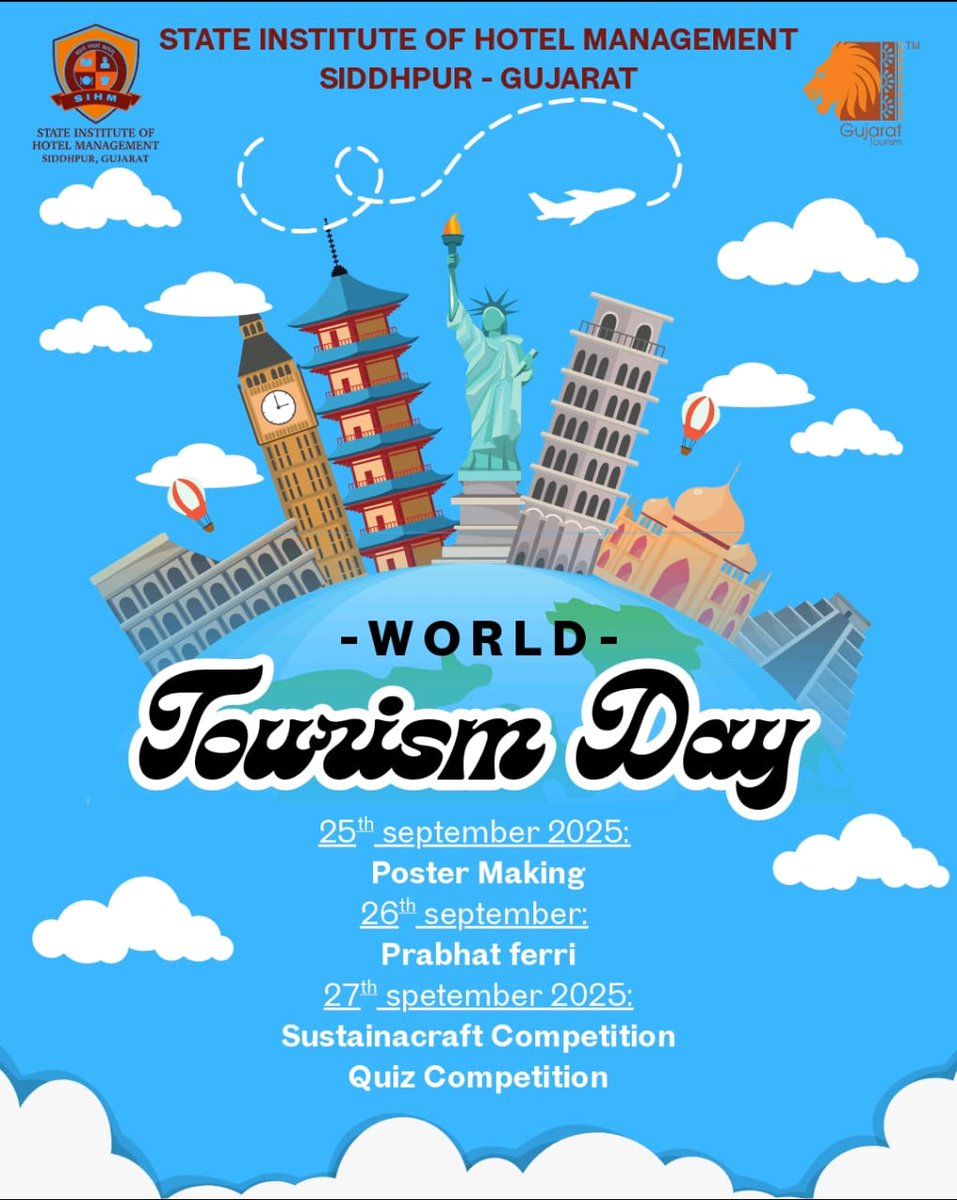 sihm53992's tweet image. 🌍✨ SIHM Siddhpur celebrated World Tourism Day 2025 with Poster Making, Prabhat Pheri, Sustainacraft &amp;amp; Quiz Competitions! 🌿💡
Under the guidance of Dr. Subhashish Mishra &amp;amp; Prof. Abhay Pratap, students embraced sustainability, innovation &amp;amp; global culture. 👏
#SIHMSiddhpur #TCGL