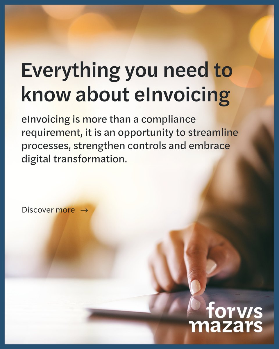 forvismazarsuae's tweet image. #eInvoicing is transforming the way businesses in the UAE manage #compliance and financial processes. 

At Forvis Mazars, we combine deep local knowledge with global expertise to help you prepare, comply and succeed.

🔗 Learn more: forvismazars.com/ae/en/services

#ForvisMazarsUAE #UAE