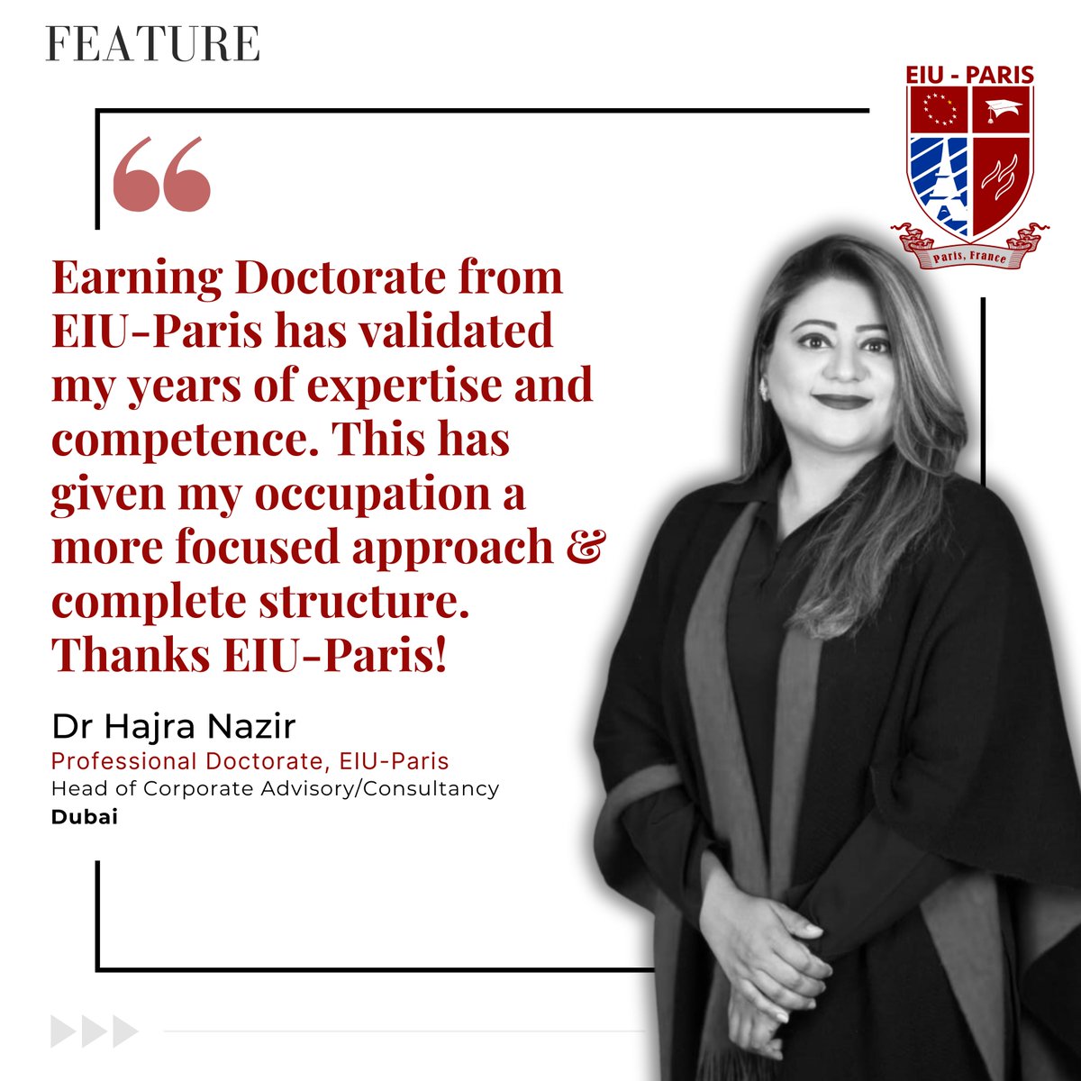 “Thanks EIU-Paris for the opportunity to embark on a doctoral journey, it has been a milestone achievement - one that I will always cherish that enriched my career &amp; academic growth!” 𝘿𝙧. 𝙃𝙖𝙟𝙧𝙖 𝙉𝙖𝙯𝙞𝙧 🇦🇪 

📞 WhatsApp: wa.me/33613926264