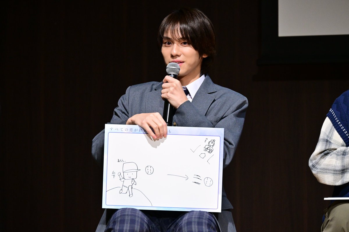 asahi_tv's tweet image. ／
　10月12日(日)スタート🩵
　新ドラマ『#すべての恋が終わるとしても』
＼

出演者が制作発表会⾒に登壇！
“宝物のような記憶”をイラストで表現🎨✨

#藤原丈一郎 は 「なにわ男子のデビュー⽇💎」

#葵わかな #神尾楓珠  #本田望結
#山下幸輝 #大塚萌香 #白洲迅 #市川由衣

@drama_subekoi