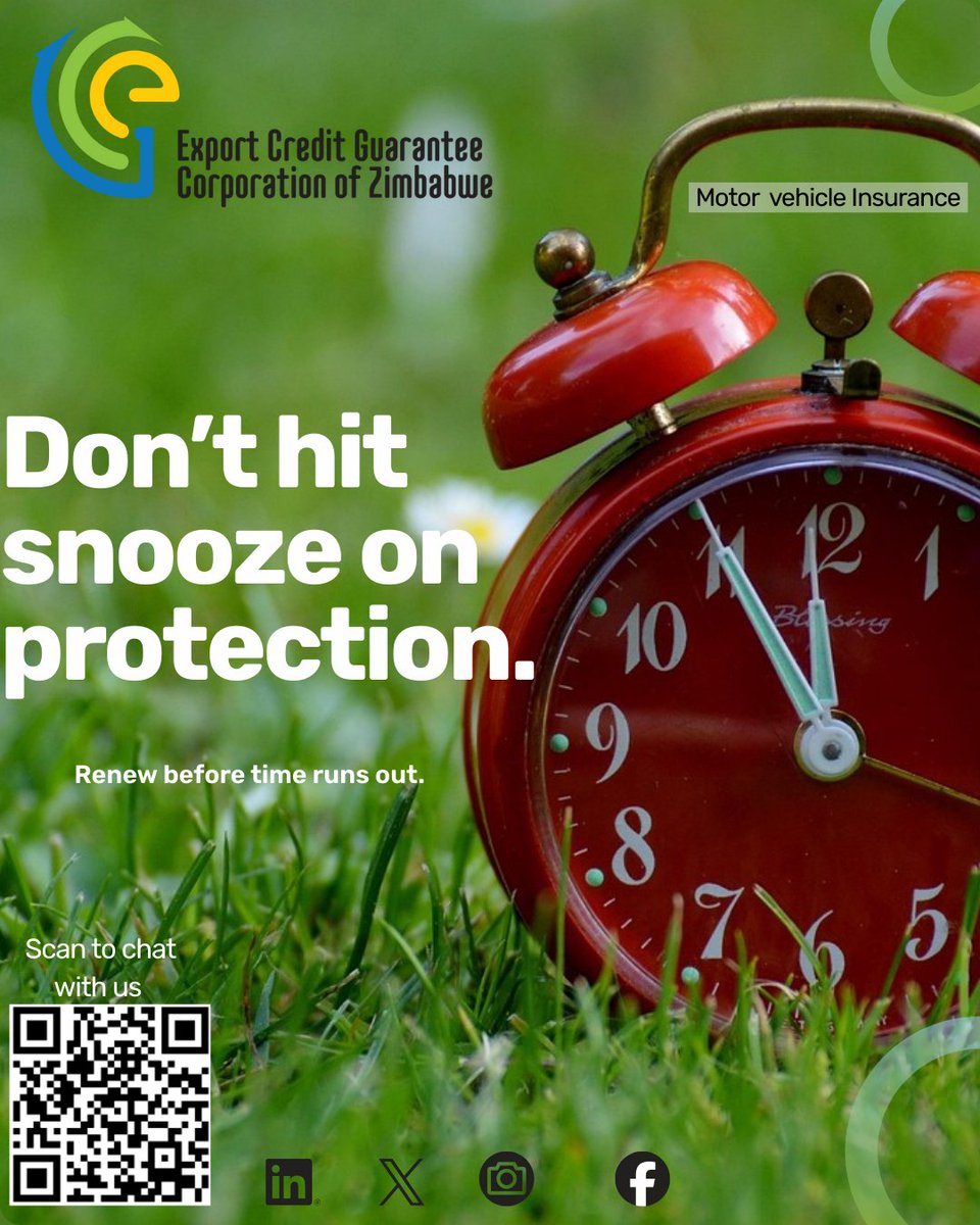 It's time to renew your motor vehicle insurance.<a href="/credit_export/">Export Credit Corporation Of Zimbabwe</a>    has got you covered.