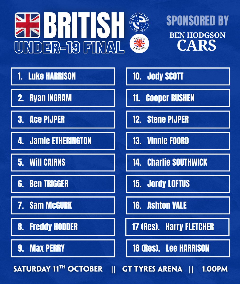 workycomets's tweet image. 🇬🇧🔢 𝗕𝗥𝗜𝗧𝗜𝗦𝗛 𝗨-𝟭𝟵 𝗙𝗜𝗡𝗔𝗟 𝗗𝗥𝗔𝗪

The draw for the British U-19 Final has been confirmed. It will be staged at the GT Tyres Arena on Saturday, 11th October at 1pm.

Read more 👇
workingtoncomets.com/british-u-19-f…