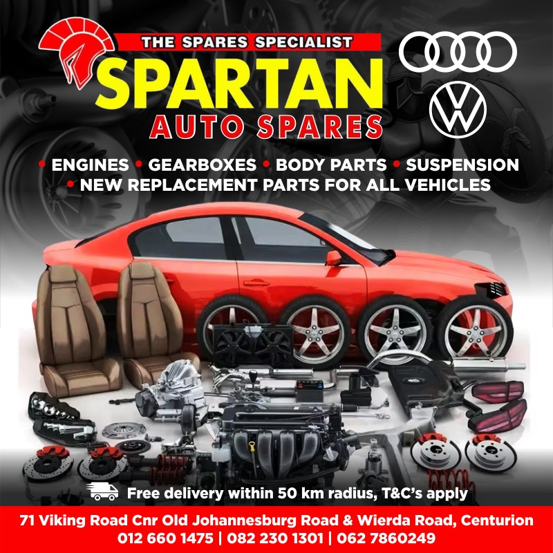 Spartan Auto Spares Specialises in ALL NEW and USED Spares for Audi &amp; VW! Get the best prices &amp; best service. They also courier nationwide! For info, visit their Facebook page > go-to.co.za/7affea  Alternatively, call 0126601475, or WhatsApp via go-to.co.za/022c07