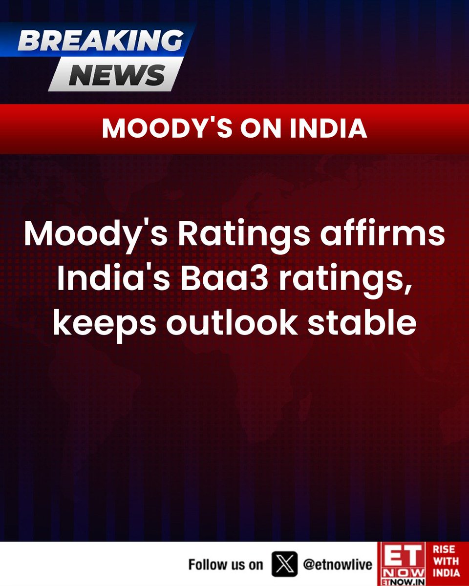 ETNOWlive's tweet image. #BREAKING | Moody's Ratings affirms India's Baa3 ratings, keeps outlook stable

@moodysratings #Moodys #India