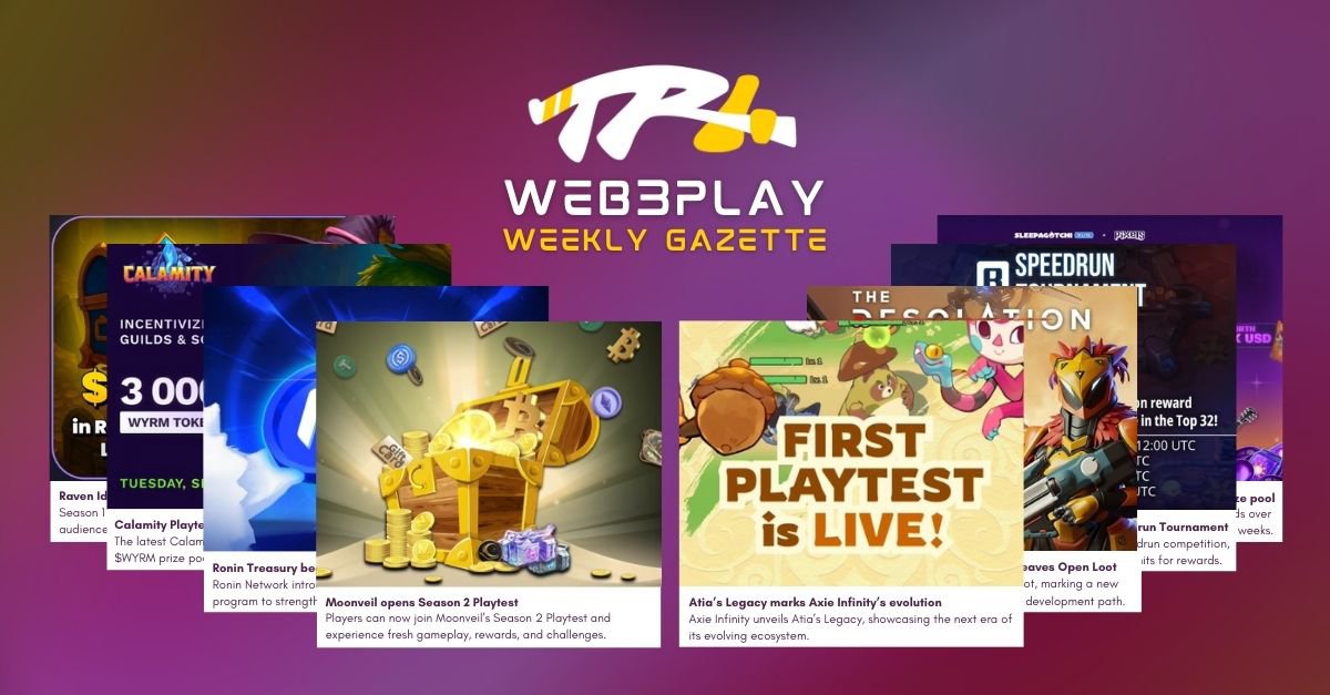 Web3-Gaming Gazette#78 is live🗞️

🗓️Events
<a href="/AxieInfinity/">Axie Infinity</a> MMO Playtest
<a href="/The_Beacon_GG/">The Beacon</a> Speedrun Tournament
<a href="/sleepagotchi/">Sleepagotchi 💤🦖</a> $15K prize event

🎮Ecosystem News
<a href="/RavenIdle/">RavenIdle</a> Season 1
<a href="/Ronin_Network/">Ronin</a> begins RON buybacks

and more news at⬇️