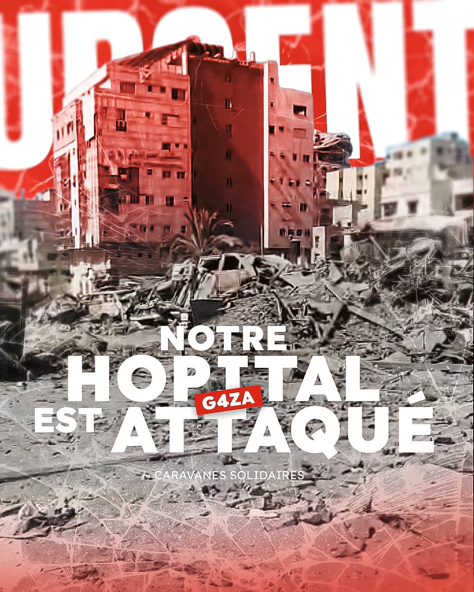 C’est la fin de notre hôpital à G4z@…
Nous venons d’atteindre un tournant majeur dans l’horreur qui frappe Gaza. Les hôpitaux sont délibérément pris pour cible. La peur et le chaos règnent.
Patients, nouveau-nés et personnel médical sont actuellement bloqués à l’intérieur.