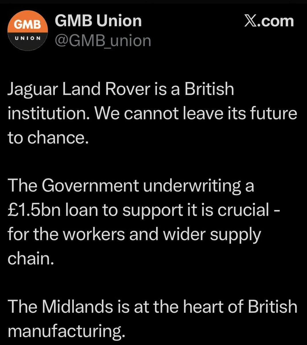 J4m35c4mpb3ll's tweet image. GMB Union applauding the Gvt's £1.5bn loan to save Jaguar Landrover.

Funny, I remember not a jot about picketing or standing up for the workers at Grangemouth.

Always England.