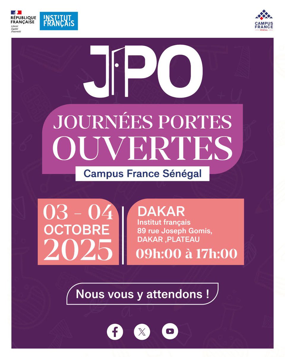 Timack27's tweet photo. Journées portes ouvertes à l’IF.
Si vous avez des frères, sœurs, etc qui sont en TL et qui veulent poursuivre leurs études en France, dites leur de passer à l'institut français les 3 et 4 octobre.
Ils auront les informations nécessaires à l'ouverture d'un compte Campus France... https://t.co/puDC27Z8d2