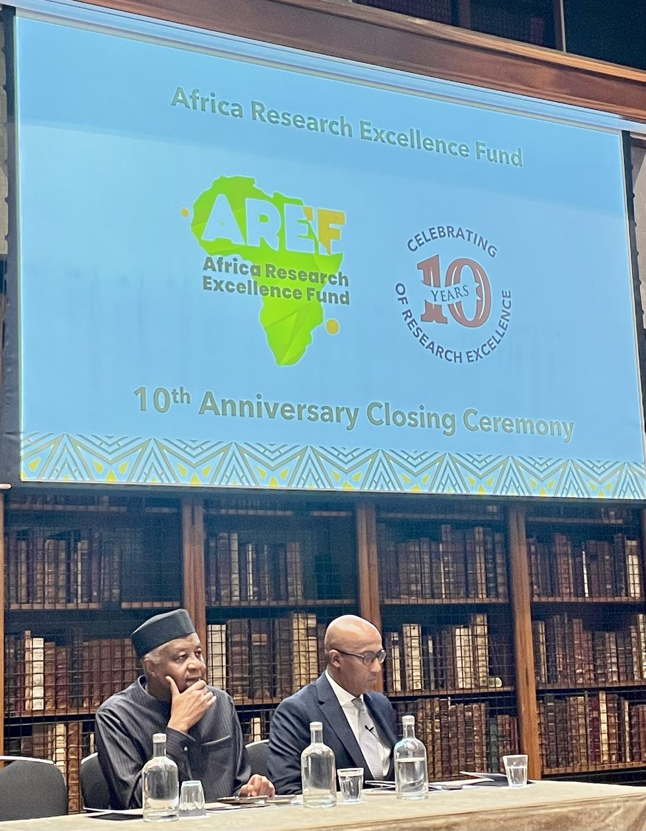 Celebrations continue for 10 amazing years of <a href="/AREF_Africa/">Africa Research Excellence Fund</a> 🥳with opening speakers Prof Sir Tumani Corrah, founder and co-president, and Solomon Soquar, chair of the board 🙌🏾