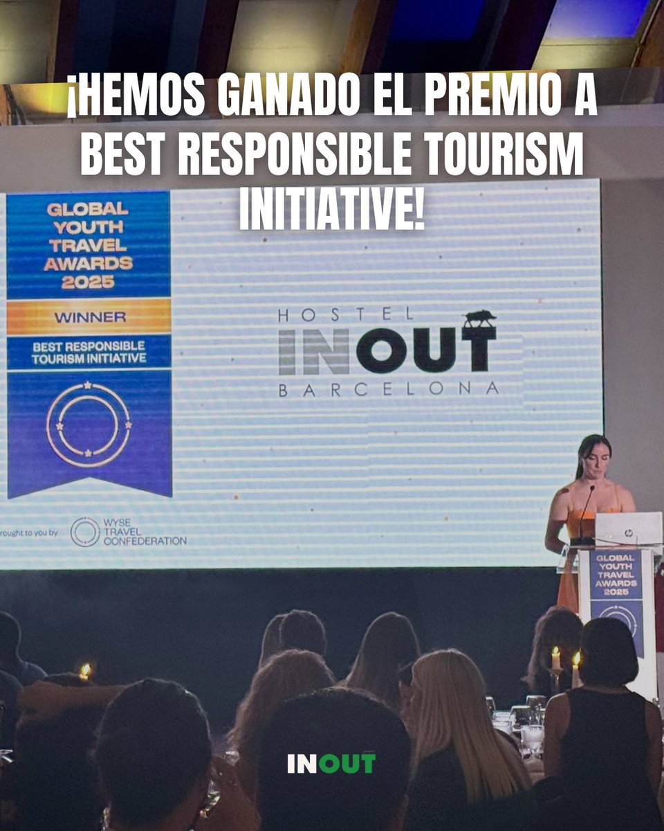INOUTHostel's tweet photo. 🏆 ¡Hemos ganado el Premio a la Mejor Iniciativa de Turismo Responsable en el #WYSTC2025 en Lisboa! 🌍✨

+20 años de inclusión, sostenibilidad y compromiso que hoy reciben un gran reconocimiento.

¡Gracias a todos por hacerlo posible! 💚 

___
#TurismoResponsable https://t.co/fCoDhRI8aY
