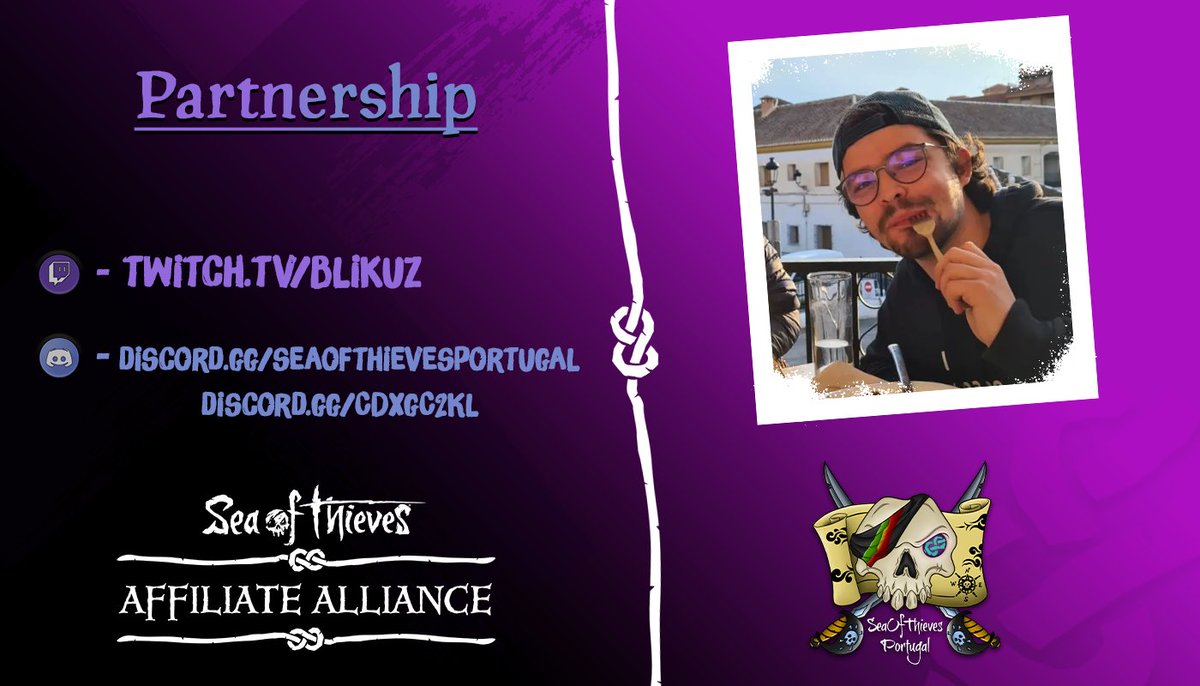 🆕 Partnership

🇬🇧
Blikuz (Blicas) is the recent addition to SoT Portugal Content Creation Tea.

Follow his Twitch Channel to never miss a Live Stream.

🇵🇹
Blikuz (Blicas) é a mais recente adição à equipa de criadores de conteúdo do SoT Portugal.

Segue o seu canal para nunca