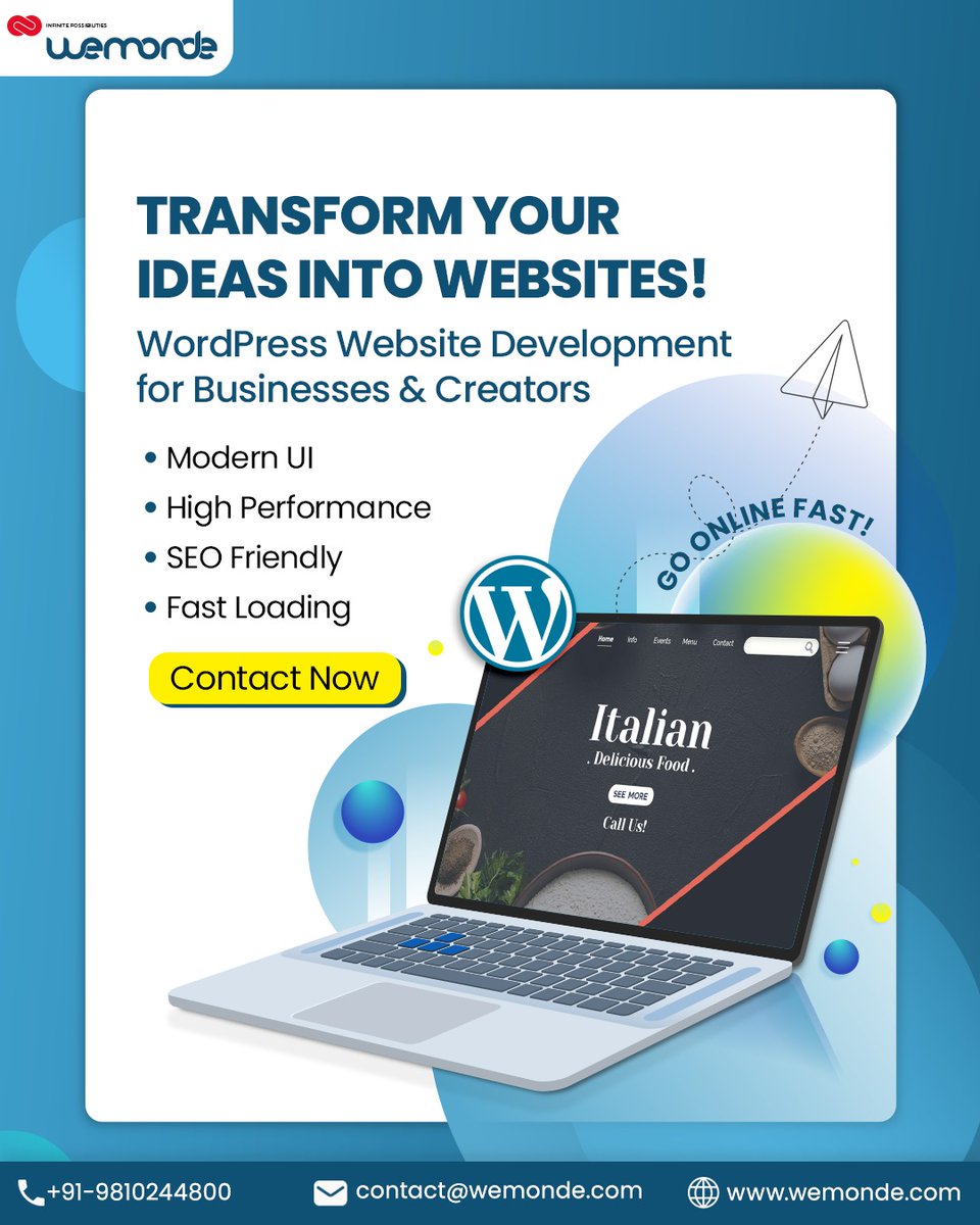 Transform Your Ideas into Websites! 🎯

📞 +91-9810244800 | 📧 contact@wemonde.com
 | 🌐 wemonde.com
.
.
.
.
.
.
.
#wemonde #business #wordpress #websitedevelopment #webdev #fastwebsites #contactus  #startup #news #trends