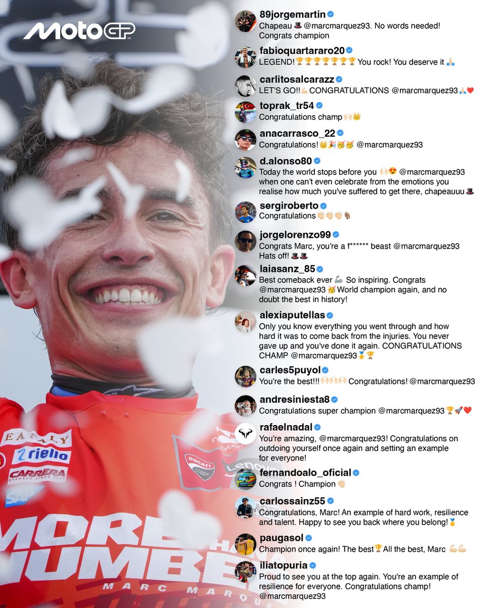 From rivals to top-class athletes! 🙌 

Messages flood in for <a href="/marcmarquez93/">Marc Márquez</a> after his epic feat! 👑

#MoreThanANumber