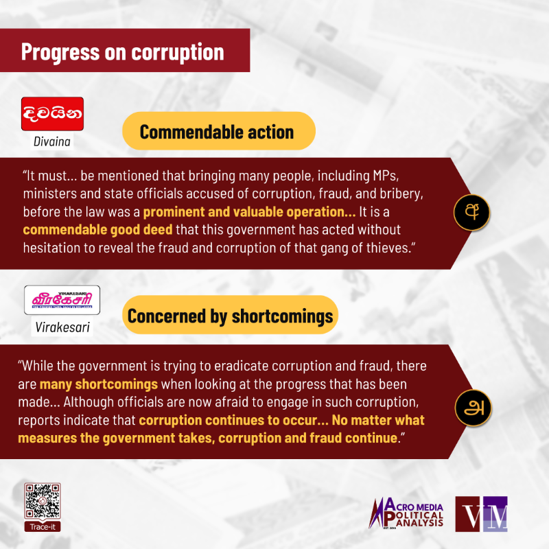 verite_tma's tweet photo. Last week marked one year since Anura Kumara Dissanayake assumed the presidency
Swipe 👉 to see how Divaina & Virakesari covered the NPP government's progress in relation to:
1⃣Corruption
2⃣Co-existence
#TheDivide