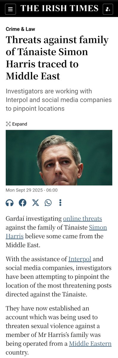 Mick_O_Keeffe's tweet photo. 🚨🇮🇪  BREAKING! 

The government spent weeks talking about introducing new laws to stop people from threatening Simon Harris. 

But it turns out the threats weren't even coming from inside Ireland. https://t.co/yl4oFxf5gA