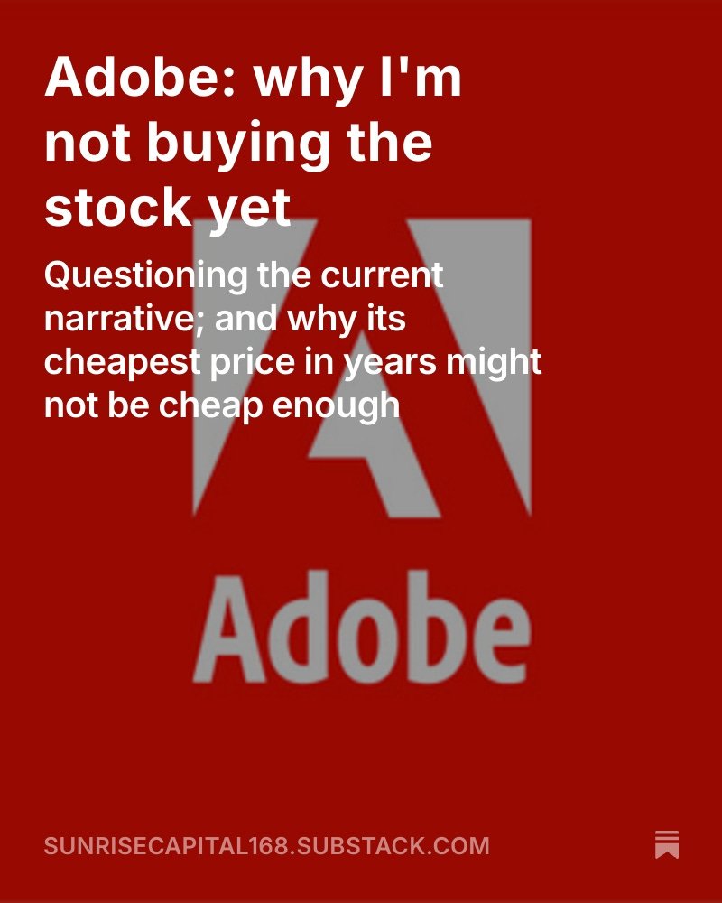 $ADBE Why i'm not buying the stock yet.

While the stock is cheap in relative terms, it needs to dip lower to offer asymmetrical upside. 

Link in bio