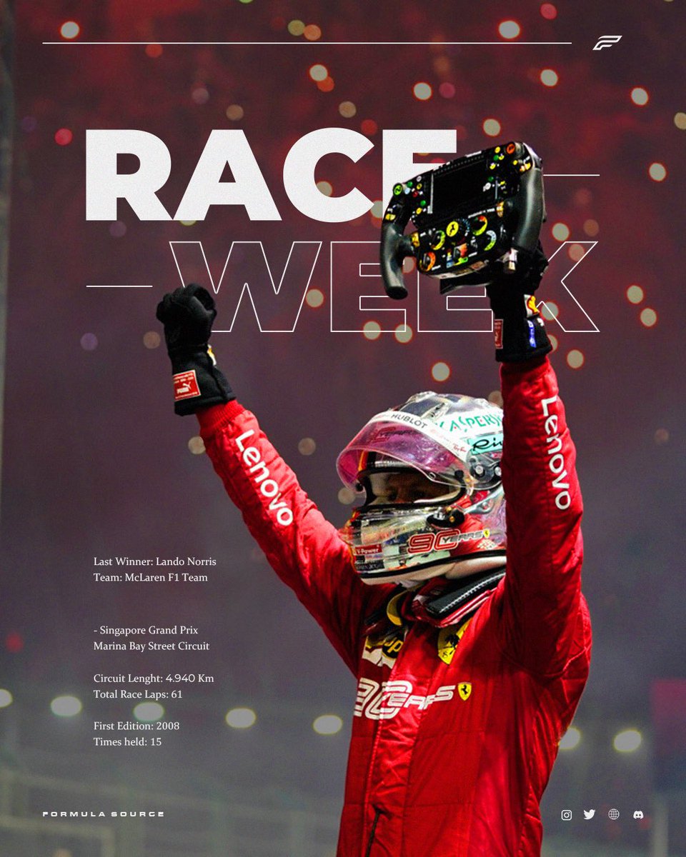 FormulaSourceIG's tweet image. The wait is over and we are back with another race week! It&apos;s now time for the Singapore GP! 🇸🇬

As per usual, one goal only: be always on top of the leaderboard. 🏆

Who do you think will get it this week? Are you ready for it? 👀

#F1 #Formula1 #SingaporeGP 🇸🇬