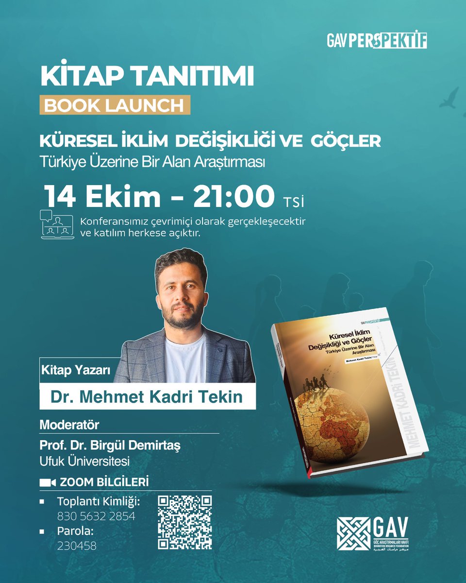 📢 "Küresel İklim Değişikliği ve Göçler" Kitap Tanıtım Etkinliğine Davetlisiniz. 

📅 Tarih: 14 Ekim 2025 Salı
⏰ Saat: 21:00 (TSİ)

Moderatörlüğünü Prof. Dr. Birgül Demirtaş’ın (<a href="/birgul_demirtas/">Prof. Dr. Birgül Demirtaş</a>) yapacağı programda, yazar Dr. Mehmet Kadri Tekin’i (<a href="/mkadritekin/">Mehmet Kadri Tekin</a>) konuk olarak