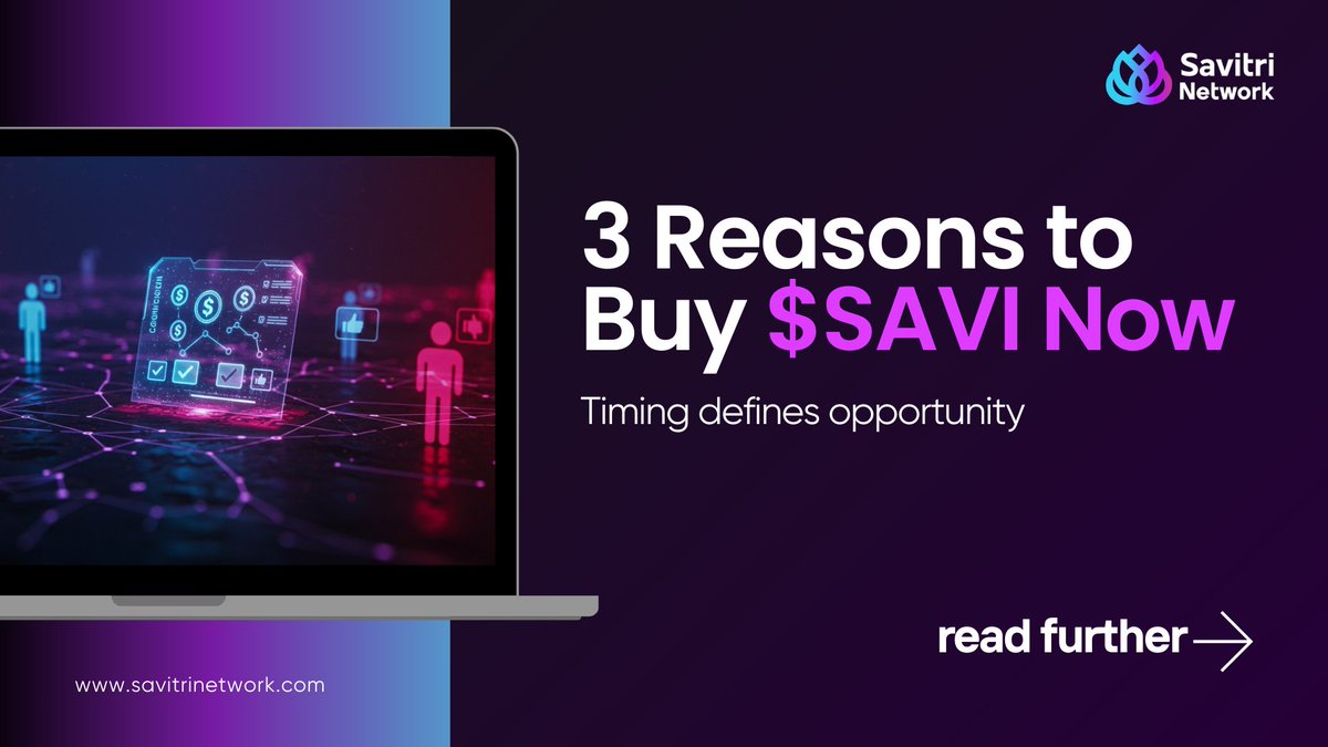 Savitri_Net's tweet image. 🚀 3 Reasons to Buy $SAVI Now

Timing defines opportunity. The Savitri Private Sale is advancing quickly, and every day the window narrows. Here’s why you shouldn’t wait:

1️⃣ Early governance rights - $SAVI holders gain $VOTE, giving you influence over proposals and upgrades from…