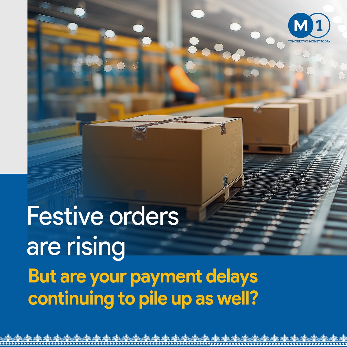 M1xchange's tweet image. Festive demand = opportunity 🎉 But delayed payments slow MSMEs down.
With RBI-licensed #M1xchange TReDS, invoices turn into instant working capital, fueling growth & celebrations on time! 🚀
#CelebrateEarlyWithM1 #MSMEs #Festival #WorkingCapital #TradeFinance #Festivalseason