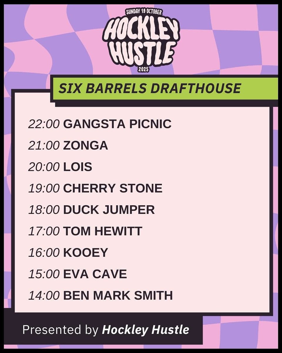 Ben_Mark_Smith's tweet photo. HOCKLEY HUSTLE

It's that time again! Nottinghams finest music festival returns.

I'm going to be opening up the stage Six Barrel Drafthouse, Hockley ... a nice early 2pm slot so the baby can come along.

Happy to be alongside some fine acts like Kooey &amp; Gangsta Picnic  as well https://t.co/vP2nBAQxJK