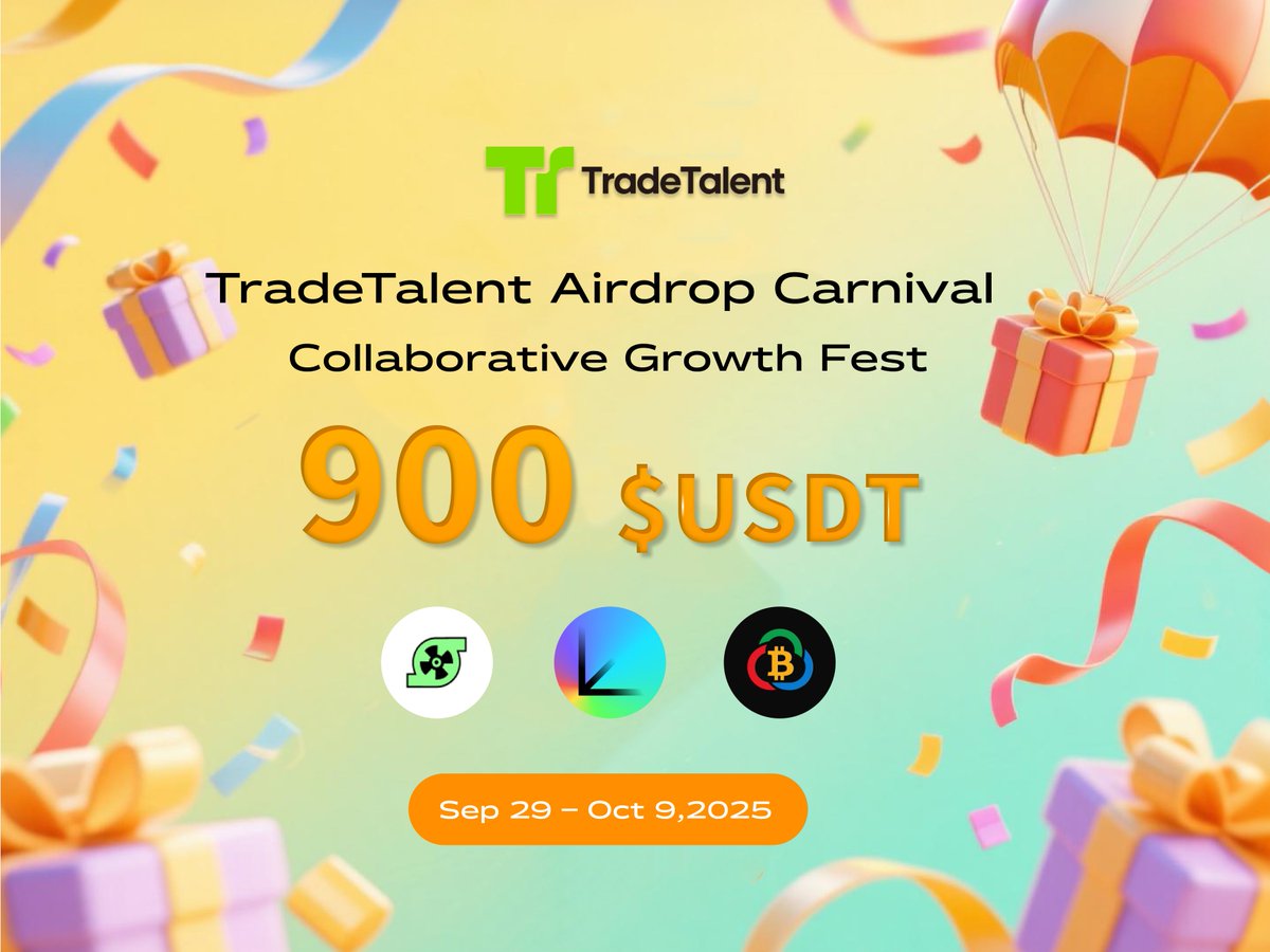 🤑 Join the TradeTalent <a href="/TradeT_official/">TradeTalent</a> TaskOn now!

⏰ Duration: Live now until Oct.9

🎁Rewards: 900USDT  Don’t miss this chance!

👉 taskon.xyz/quest/782505805