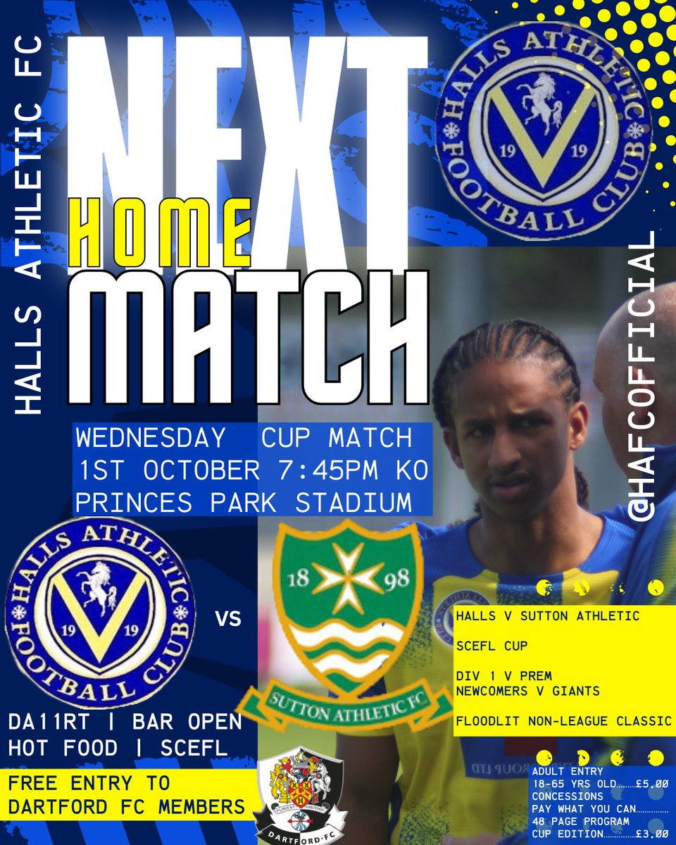 This Wednesday evening under the lights at Princes Park Stadium <a href="/dartfordfc/">Dartford FC</a> #Halls <a href="/SCEFLeague/">Presence & Co. SCEFL League</a> <a href="/Sutton_Athletic/">Sutton Athletic F.C</a> #cup