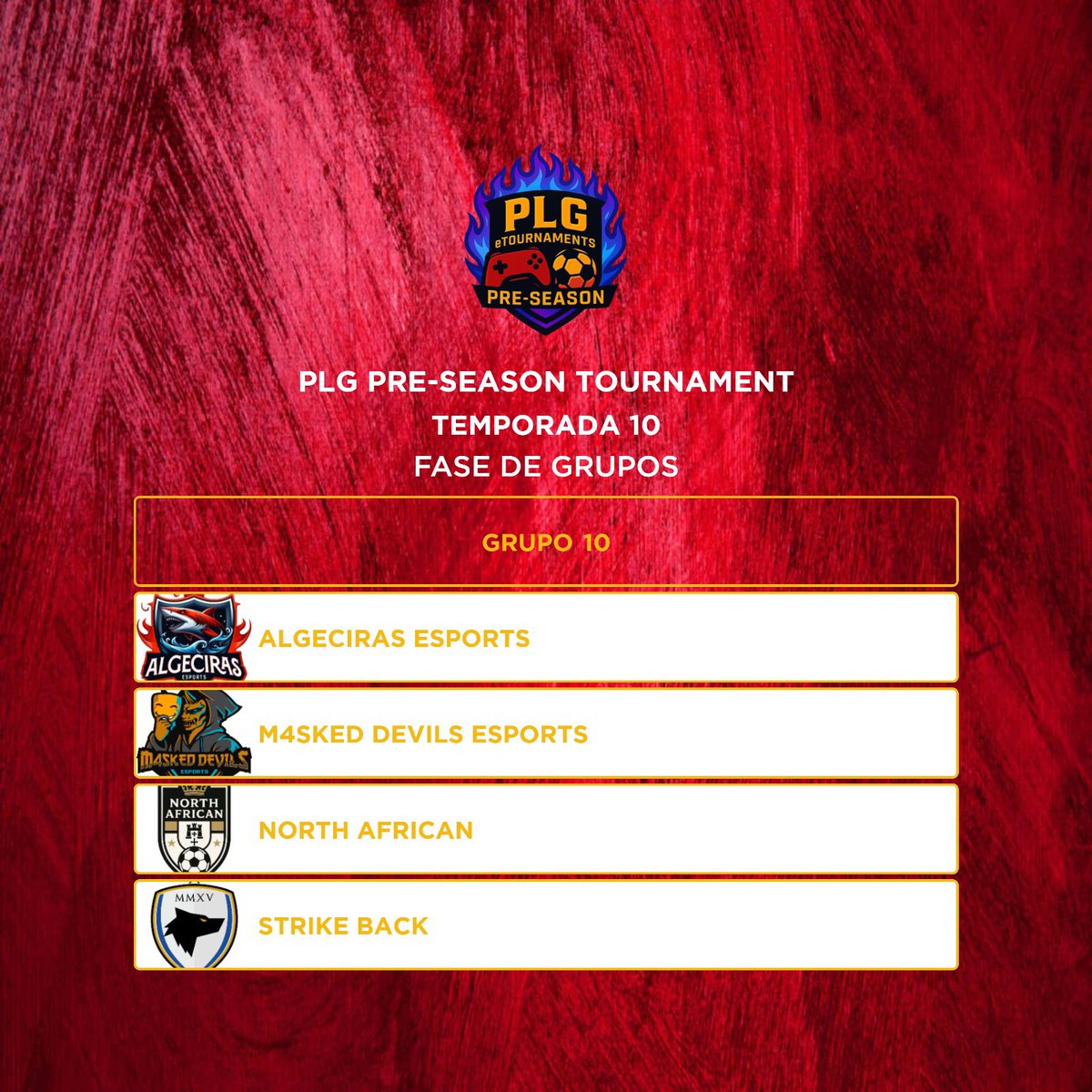 Hoy comenzamos el torneo de pretemporada <a href="/PLGeTournaments/">PLG eTournaments</a> con doble jornada #FC26 

Caemos en el grupo 🔟 con los siguientes rivales
🔸 @AlgeciraeSports 
🔸 @NorthAfricanFC 
🔸 <a href="/strikebackFC/">Strike Back FC</a> 

📸 @PLGeFootBall 

#GoDevils 😈