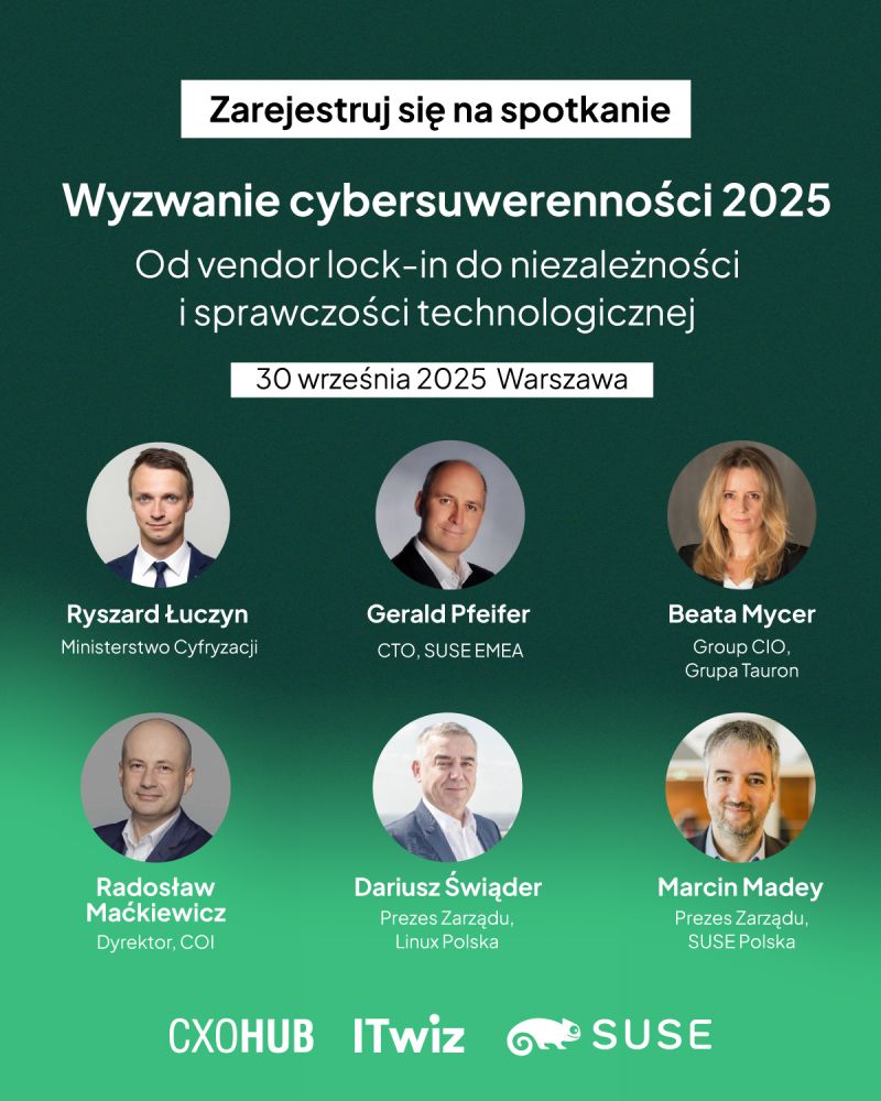 Już jutro debata @ITwiz CXO HUB o najważniejszych wyzwaniach cyfrowej suwerenności w Polsce. Przyjrzymy się działaniom zmniejszającym ryzyko utraty cybersuwerenności, problemowi vendor lock-in oraz temu jak nas europejskie regulacje wspierają. 
🔗 okt.to/gi1CvV