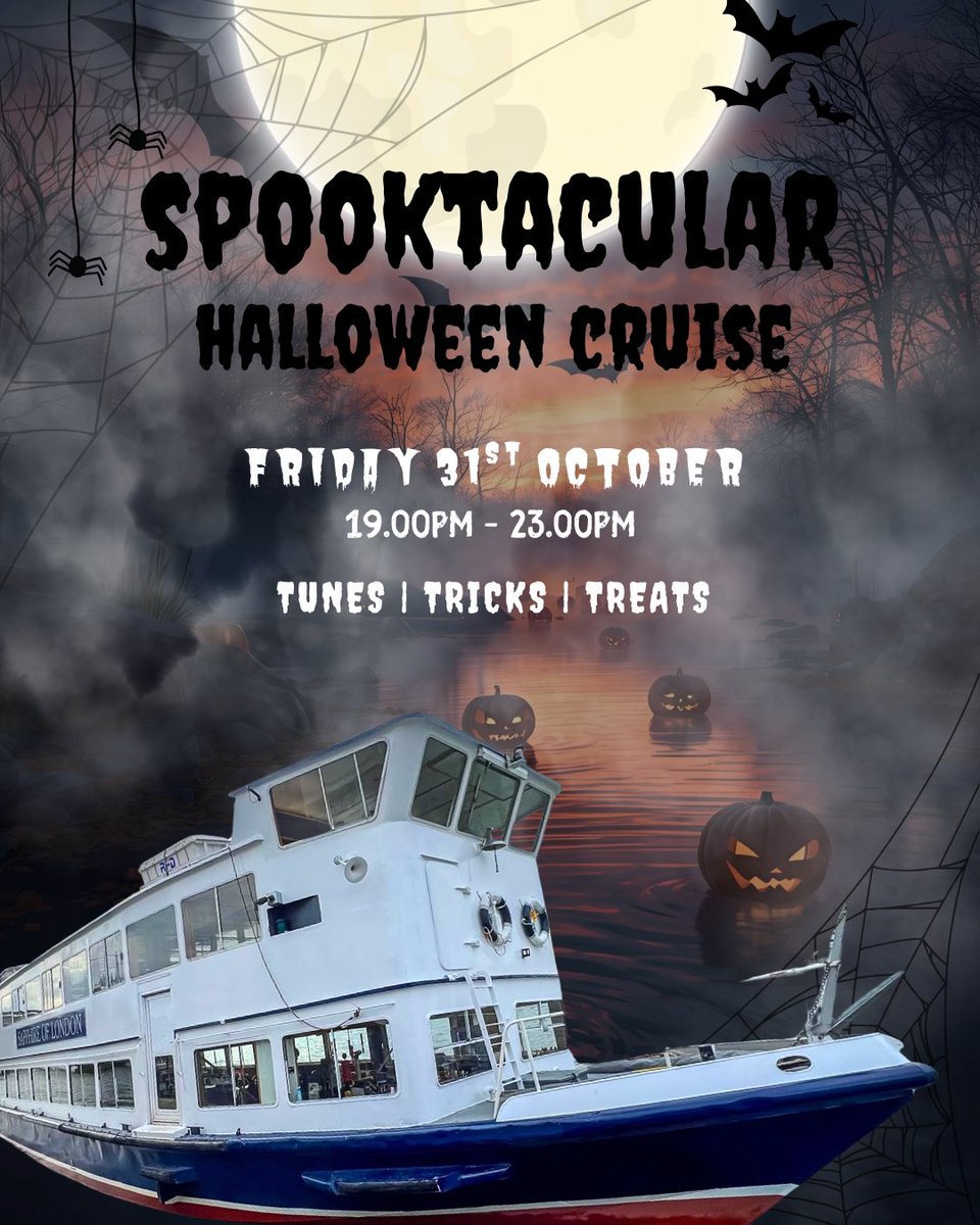 ThamesCruises's tweet photo. It's the 1st of October and spooky season is officially starting! 🎃

Join us this Halloween for a Spooktacular cruise you will not forget 👻

Tickets are going quick 🎟️https://t.co/xL7R6Ix54Q https://t.co/DzfDCr8ZRI