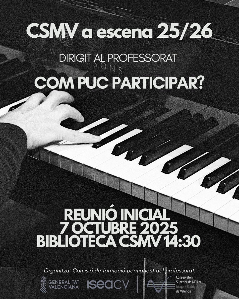 🎶✨ ¡Atención profesorado del Conservatorio Superior de Música Joaquín Rodrigo de Valencia! 🎺🎻🎹
Se acerca una oportunidad única: un curso de formación diferente y motivador

👉 ¿Te atreves a dar el paso y vivir la música desde el escenario?
¡Nos vemos allí! 🎵❤️