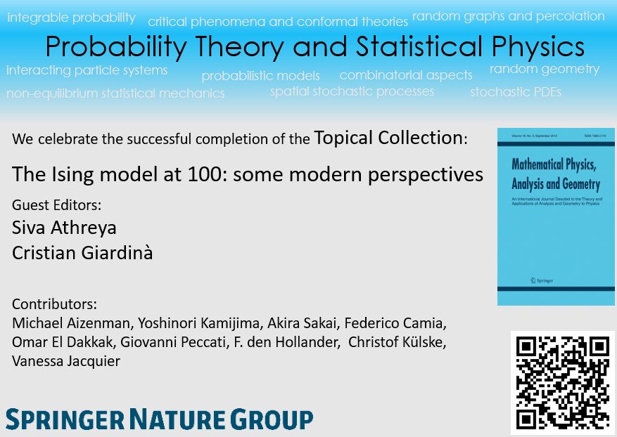 SpringerPhysics's tweet image. 🎉 The Topical Collection of MPAG “The Ising model at 100: some modern perspectives” is now complete!
👉 Read the collection here: lnkd.in/en9_JeWj
#Isingmodel #statphys #probabilitytheory #mpag