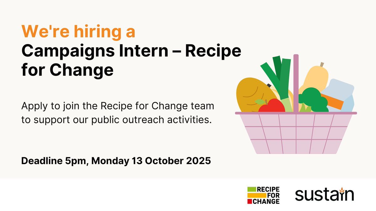 UKSustain's tweet photo. 🌟 Exciting Opportunity! 🌟

Apply to join Sustain's Recipe for Change team as a Campaigns Intern! 
https://t.co/W8jzLE4UZy 

#JobOpportunity #CampaignsIntern #SocialChange #FoodAndFarming #HealthierFood #PublicMobilisation #CommunityEngagement #DiversityAndInclusion https://t.co/EtRwdPLNzG