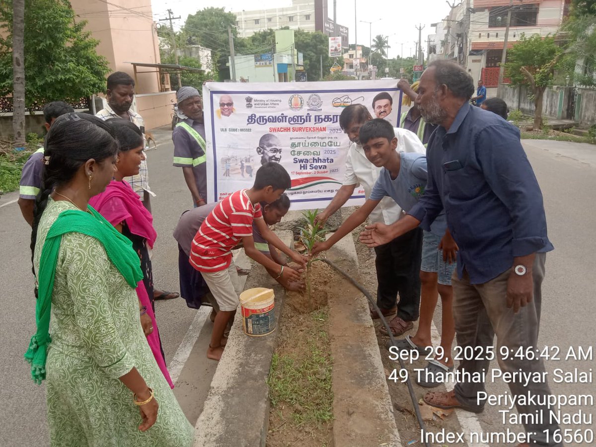 A tree planting ceremony was held by the commissioners at the Anna Salai Center Media Area, Ward 19, Tiruvalluvar Municipality today