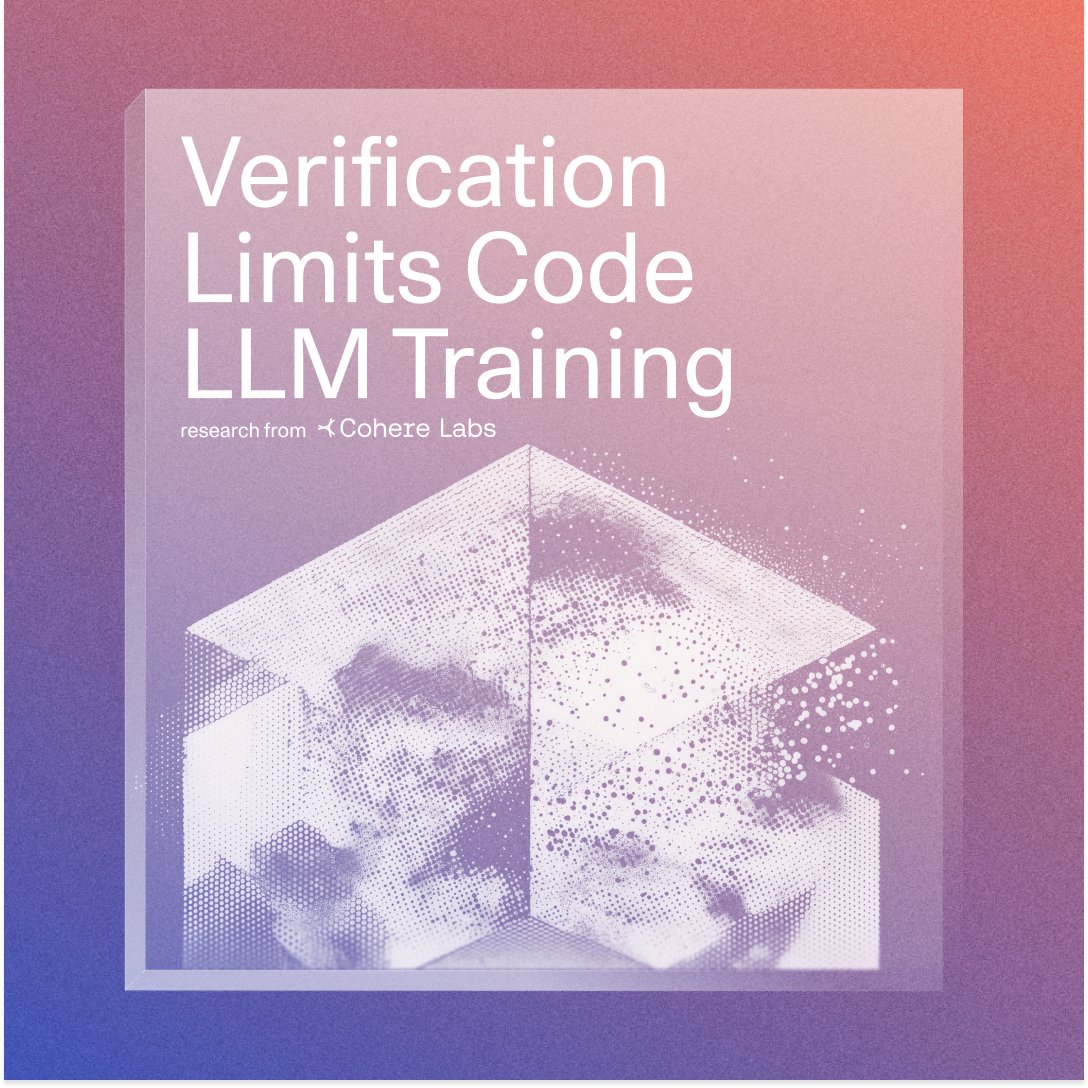 Cohere_Labs's tweet photo. What if the way we verify synthetic code is limiting model performance?

In our latest work we uncover the Verification Ceiling Problem: strict “all tests must pass” rules throw away useful data, while weak tests let errors through. https://t.co/hjs85DWW7B