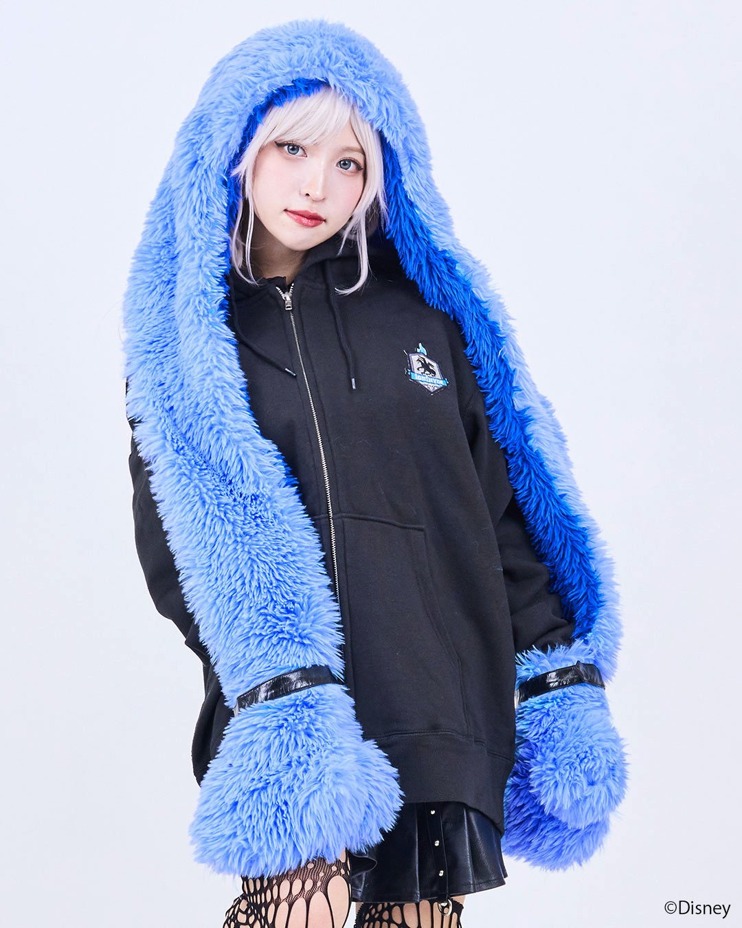 クマ耳付き黒ファーフードジャケット QOOZA クーザ KRY レフレム QOOZA × CHEEKYコラボ / くま耳ファージャケット［カスタム