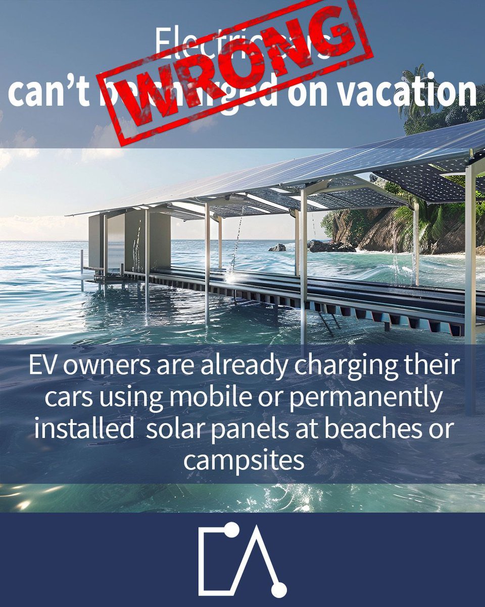 “You can’t charge an electric car on vacation or when camping.

Really? 
☀️🚗 Even small setups can add a few kilometers of range – entirely powered by the sun.

Who said road trips and sustainability don’t mix? ⚡🏖️

#EVMyths #ElectricCars #EVLife #SolarCharging #CampingLife
