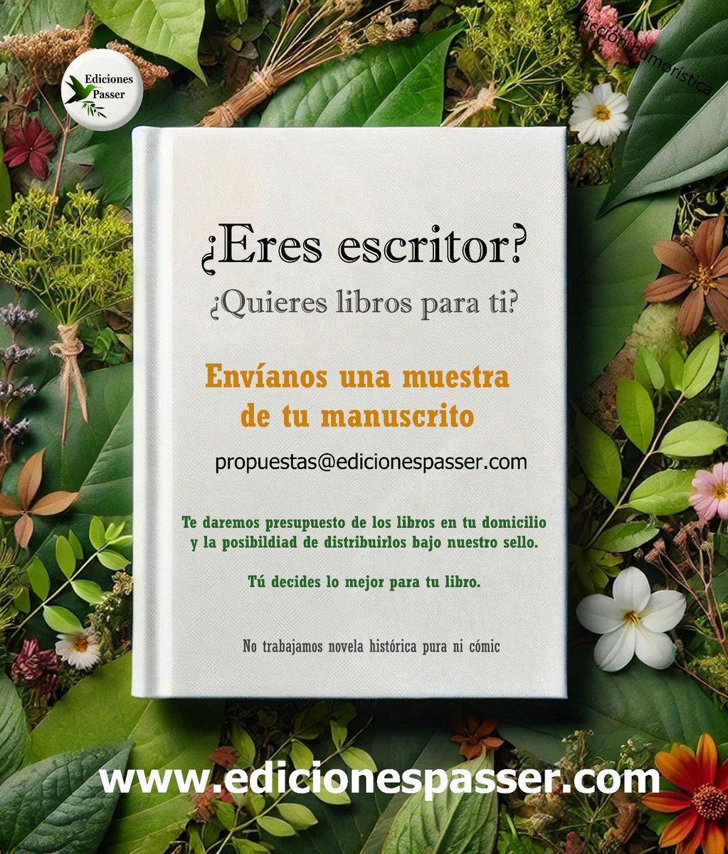 ¿Tienes un manuscrito guardado en el cajón? Dale vida.
Solo envía una muestra de tu manuscrito a propuestas@edicionespasser.com
 y te daremos:

✅ Presupuesto claro y adaptado.
✅ Libros entregados en tu domicilio.
✅ La posibilidad de distribuir tu obra bajo nuestro sello.