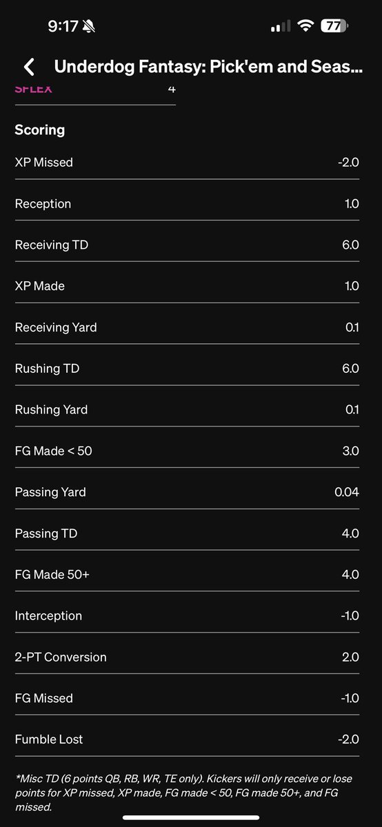 Nx123Ma's tweet photo. @Underdog @UDSupport 
Tucker Kraft should have ended at 10.6 fantasy points according to the scoring charts but ended at 8.1. 

0.1 x 56 receiving yards= 5.6 
1.0 x 5.0 receptions= 5.0 
Altogether = 10.6 fantasy points 

Your competitor PrizePicks had the scoring of 10.6. https://t.co/8RVLEJIl4P