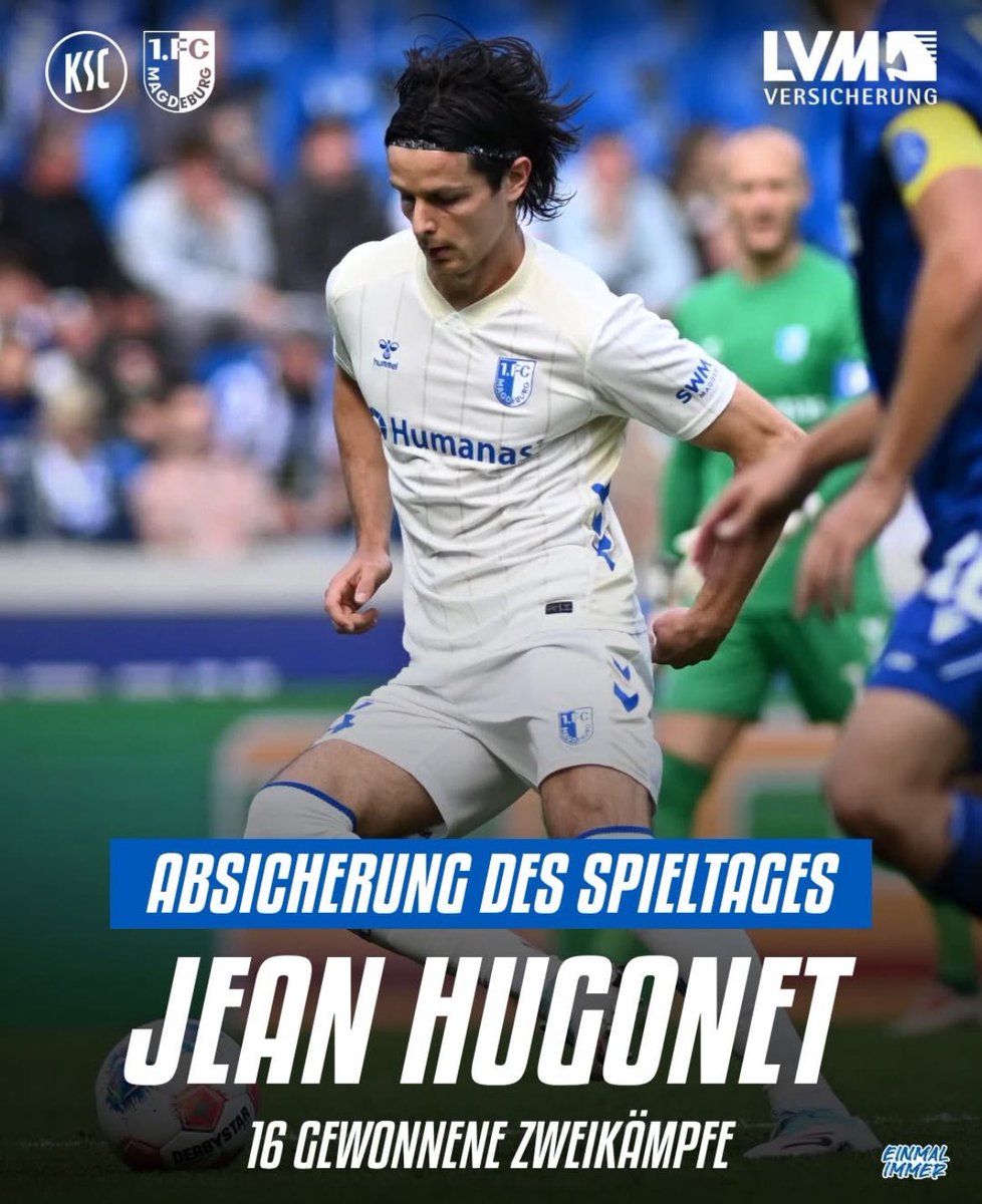1fc_magdeburg's tweet photo. 🥁 Jean Hugonet hat im Auswärtsspiel in Karlsruhe 16 Zweikämpfe gewonnen.
#KSCFCM #EINMALIMMER https://t.co/Iv0OFabj6U
