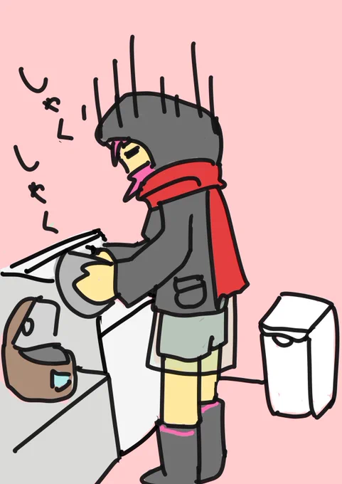 最初は楽しかったお米研ぎの感触も、毎日続くといい加減に飽きて無洗米が恋しくなったりつ姉さん。 #ケムリクサ