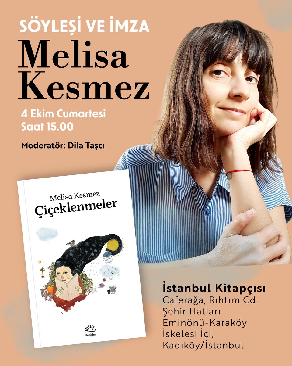 Yazarımız Melisa Kesmez, 4 Ekim Cumartesi günü saat 15.00'te, İstanbul Kitapçısı'nda okurlarıyla buluşup, kitaplarını imzalayacak.