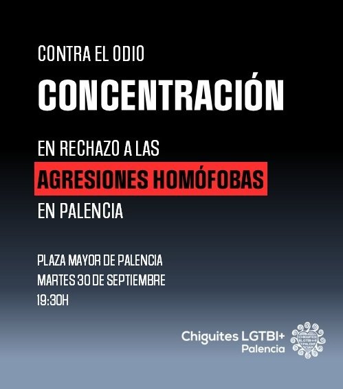 chiguites's tweet photo. ⚠️ MAÑANA, martes 30, a las 19:30h en la Plaza Mayor de Palencia, CONCENTRACIÓN contra las agresiones LGTBIfóbicas. ¡Ante los delitos de odio, nuestra unión y nuestro rechazo! ✊🏳️‍🌈 https://t.co/4zARomYLGA