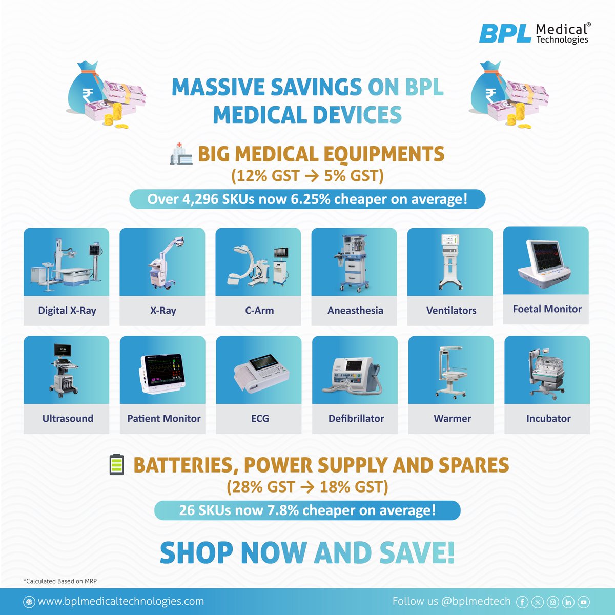 BPLMedTech's tweet image. Get high-quality, reliable, and now even more cost-effective #medicaldevices for your facility!
✅ Savings on Big Medical Equipment, Spares &amp;amp; Power Supplies
✅ Over 4,300+ SKUs now cheaper
✅ Invest in quality care at a better price!
To know more, call 1800-425-2355
#Healthcare