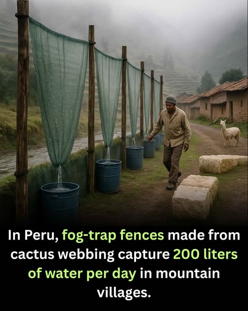 KateriSeraphina's tweet image. Dans les villages de montagne brumeux du Pérou, une ancienne solution naturelle est en train de raviver avec un but moderne - des clôtures de piège de brouillard faites à partir de sangles de cactus Ces structures verticales sont fabriquées à l'aide du maillage fibreux de plantes