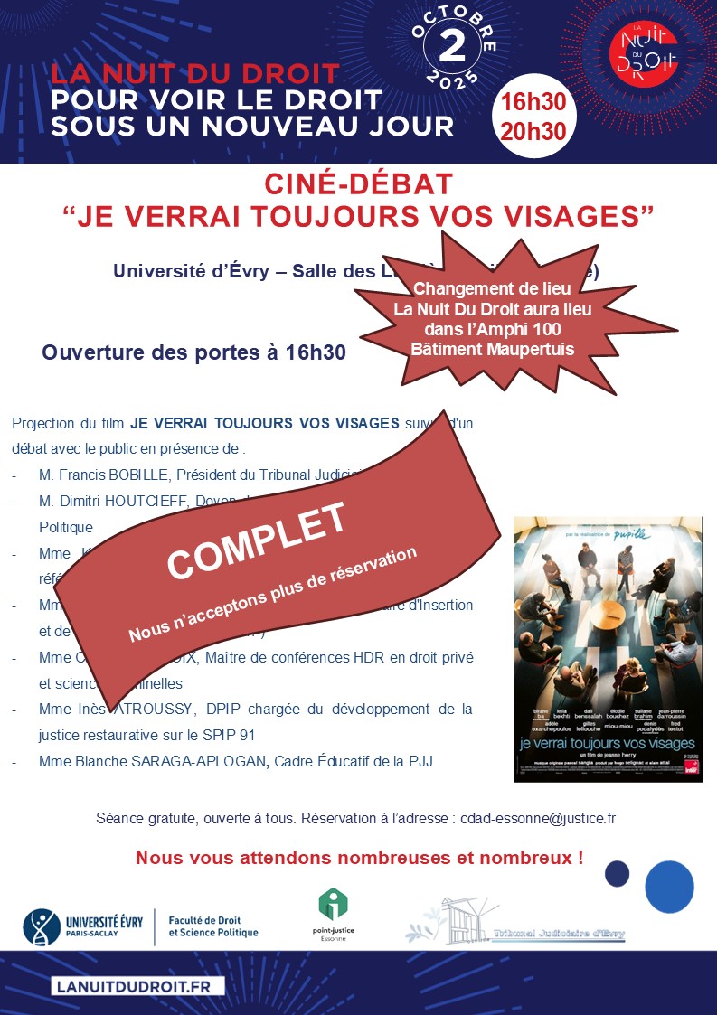 cdad_91's tweet photo. La Nuit Du Droit affiche COMPLET.
Nous vous en remercions. 

A noter, en raison de la forte demande nous avons pris la décision de changer de lieu : RDV dans l'Amphi 100, du Bâtiment Maupertuis. https://t.co/6VrXmWgWhc